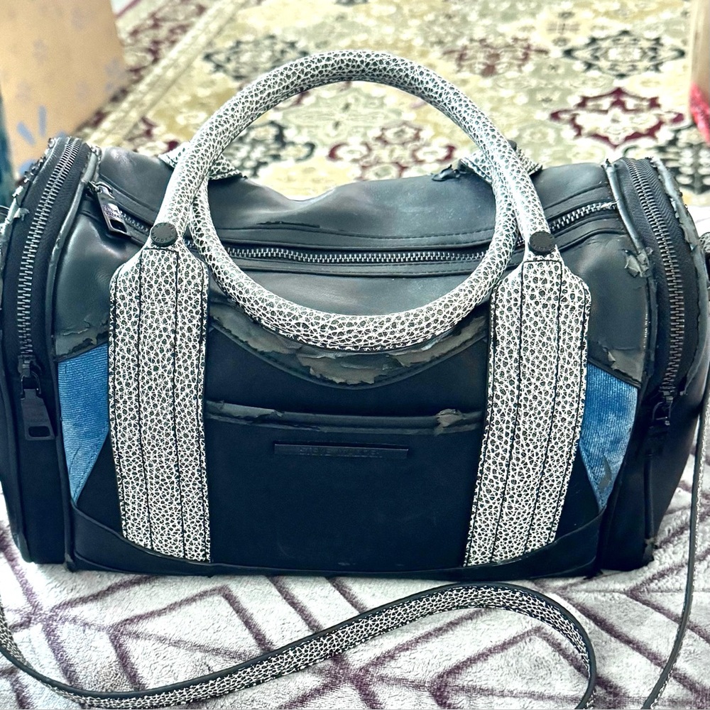 Steve Madden Benson Barrel Satchel Black/Blue Jean/White Spackled